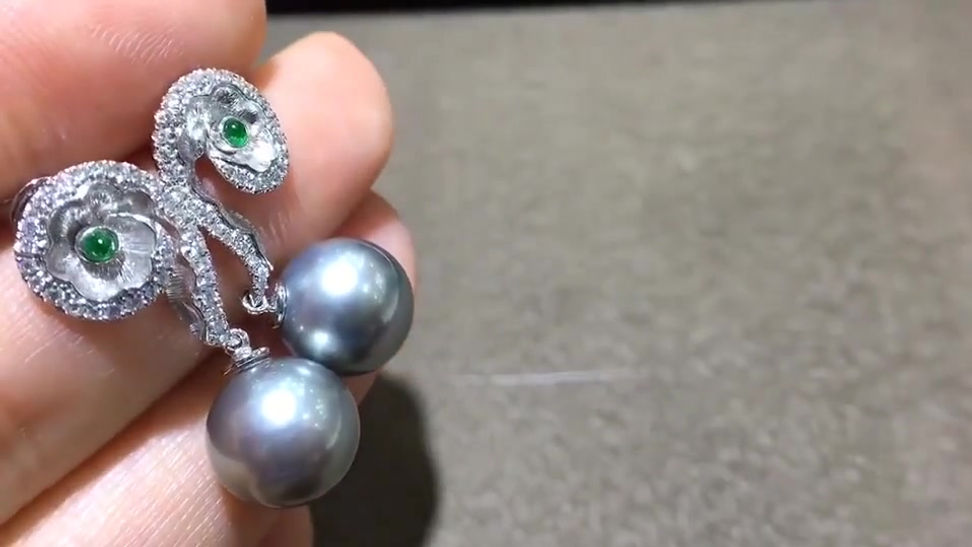 10-11mm Tahitian Pearl Earrings, 18k White Gold w/ Diamond - AAAA